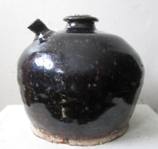 Antique 19th Century CHINESE Qing Dynasty STONEWARE Pottery Wine Jug with Spout picture