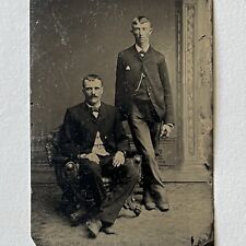 Antique Tintype Photograph Handsome Men Interesting Pair picture