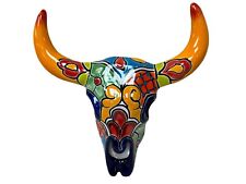 Talavera Cow Skull Mexican Pottery Folk Art Home Decor Multicolor 11