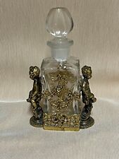 GORGEOUS FINE ANTIQUE FRENCH BRASS OVERLAY CUT CRYSTAL PERFUME BOTTLE W PUTTI picture