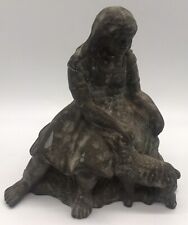 Antique Bronze Victorian Seated Lady W Dog Clock Statue Miller Bronze Co. picture