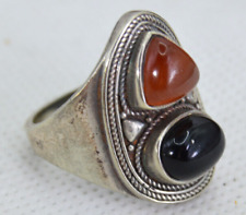 Ancient Old Victorian Silver Vintage Ring With Natural Black Stones Rare Amazing picture