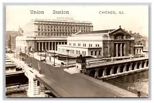 RPPC Union Station, Chicago Illinois IL Postcard picture