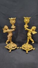 Two Similar Vintage Art Nouveau Style Bronze Baby Fairy Candle Holders picture