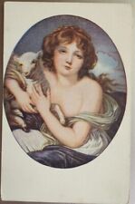 Vintage 1908 Colored Postcard - Girl in Robes with a Lamb, Painting picture