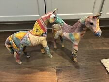 TWO Vintage Sari Fabric Patchwork Hand Stitched Horse 12