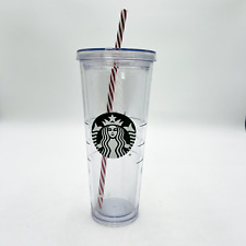 Starbucks 2009 Clear Tumbler 20 oz Venti Cup Candy Cane Straw Plastic picture