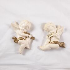 Ceramic Angel Figurines White Gold Wall Hangings Vintage picture