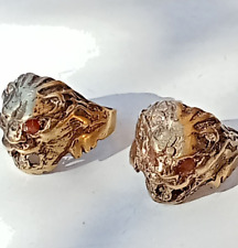 2X RARE ANCIENT ROMAN STERLING SILVER LION HEAD RING - VINTAGE INTAGL picture
