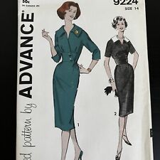 Vintage 1950s Advance 9224 MCM Wide Away Collar Dress Sewing Pattern 14 XS UNCUT picture