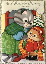 Unused Christmas Cat Kitten Mother Baby Vtg Greeting Card 1960s 1970s Hallmark picture