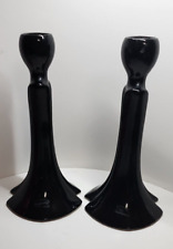Vintage Haeger Ceramic Art Deco Candle Stick Holders Pair - Black #425 picture