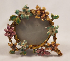 Mini Photo Picture Frame Jeweled Enamel Flowers Gold Branch Fits 3x3” Photo. picture
