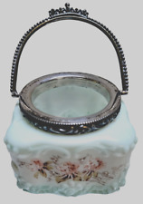 CF Monroe Wavecrest Antique Hand Painted Glass Sugar Bowl or Jar w/Handle~No Lid picture