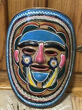 Vibrant Hand Painted Folk Art Mexican Pottery Terra Cotta Wall Hanging Mask picture