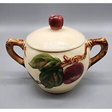 1940s Franciscan Ware Hand Decorated Ceramic Apple Red Covered Sugar Bowl picture