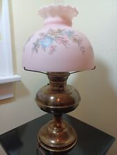 Brass B&H Parlor Converted Oil Lamp 10'' Pink Floral Shade holder Mt Washington? picture