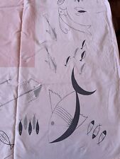 Vintage Tablecloth California Hand Prints CHP Pink Fish Tale Atomic MCM picture