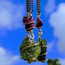 MOLDAVITE & SUGILITE Pendant In GOLD. Amulet Tektite Crystal Necklace Synergy 12 picture