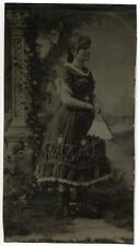 WOMAN in AMAZING SPANISH or MEXICAN GOWN 1880s 1/4 PLATE TINTYPE 2 3/4