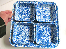 Crow Canyon Enamelware Appetizer Tray 4 Trays Set Blue Marble Party Platter V picture