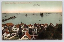 c1907~Provincetown Mass~Harbor~Town Hill~Aerial View~Sailboats~Antique Postcard picture
