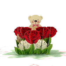 Pop Up Greeting Card Roses Teddy Bear Card, Birthday Card, Gift for Kid, Thank y picture