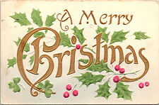 Vtg Christmas Postcard 1910s Antique Embossed Holly Berries NRC picture
