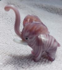 Small Hand Blown Glass Elephant Collectible Figurine Lavender Swirl Pattern EUC picture