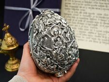 Orthodox Virgin Mary & Jesus Statue Altar Icon Sculpture - .995 Greek Silver Egg picture