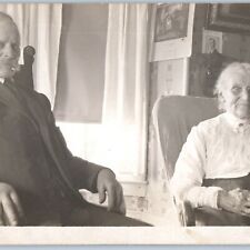 c1910s Old Couple Indoors RPPC House Decor Man Woman Grandparent Real Photo A193 picture