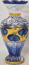 Vintage Tracy Porter Hand Painted Blueberries Glass Bud Vase Blue Yellow EUC  picture