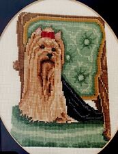 VTG Needlepoint Cross-stitch Embroidery Dog 14 X 17 Framed Yorkshire Terrier picture