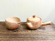 Rare Japanese Shino ware handmade kyusu side handled teapot and dispenser, mini picture