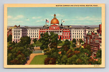 c1933 Linen Postcard Boston MA Massachusetts Boston Common & State House picture