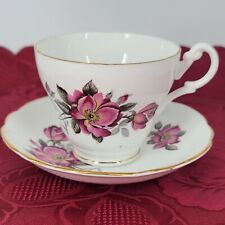 Royal Ascot England Teacup and Saucer Bone China Roses with Buds Gold Trim VTG picture