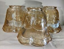 Set of 3 Vintage Glass Lamp Shades with Light Gold Peach Iridescent 4.5