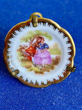 Vintage LIMOGES MINIATURE Porcelain PLATE Gold Trim w/ Stand, Courting Couple picture