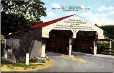 Linen Postcard Old Covered Bridge Tygart River Philippi, West Virginia picture