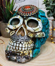 Southwestern Indian Boho Chic Aztec Sun Turquoise And Red Gems Skull Figurine picture
