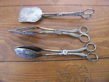 Set of 3 Fancy Serving Tongs R.Morgan Silverplate in Original Box picture