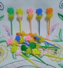 15 Vintage Easter Cupcake Picks Chicks In Cracked Egg 5 Colors Crafts picture