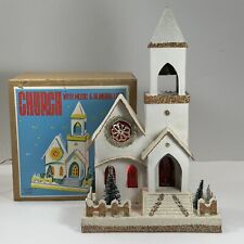 Vintage Nasco Christmas Church Cardboard Putz House Japan Mica Light Up 7.5x12in picture