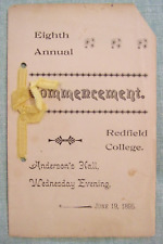 ANTIQUE 1895 Redfield College  South Dakota COMMENCEMENT PROGRAM picture
