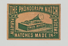Antique larger Size Matchbox Label PHONOGRAPH matches Sweden Paraffin picture