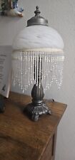 Cast Metal Lamp with Victorian Style Glass Beaded Shade picture