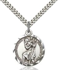 925 Sterling Silver St Saint Christopher Medal Round Pendant Necklace W/ Chain picture