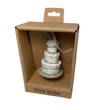 Demdaco  Warm Wishes Mini White Wedding Cake Ornament Silver 2.5 in Gift Boxed picture