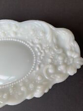 Antique Victorian Milk Glass Trinket Tray 9 1/2” Floral Daisies Bows Beaded picture