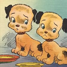 Vintage Postcard Puppies Hungry Funny Cartoon Art Missing You Lonesome Humorous picture